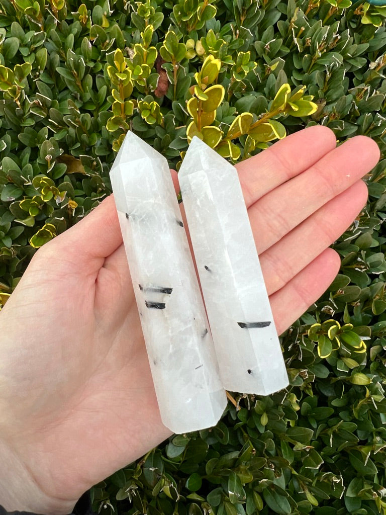 Black Tourmaline in Clear Quartz Points