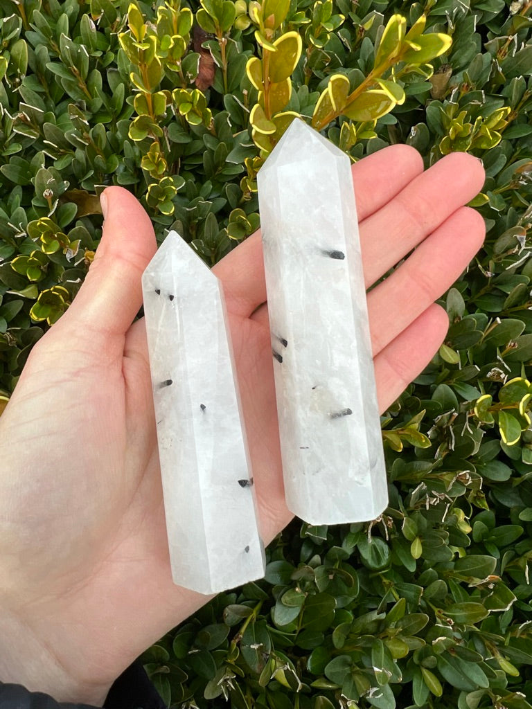 Black Tourmaline in Clear Quartz Points